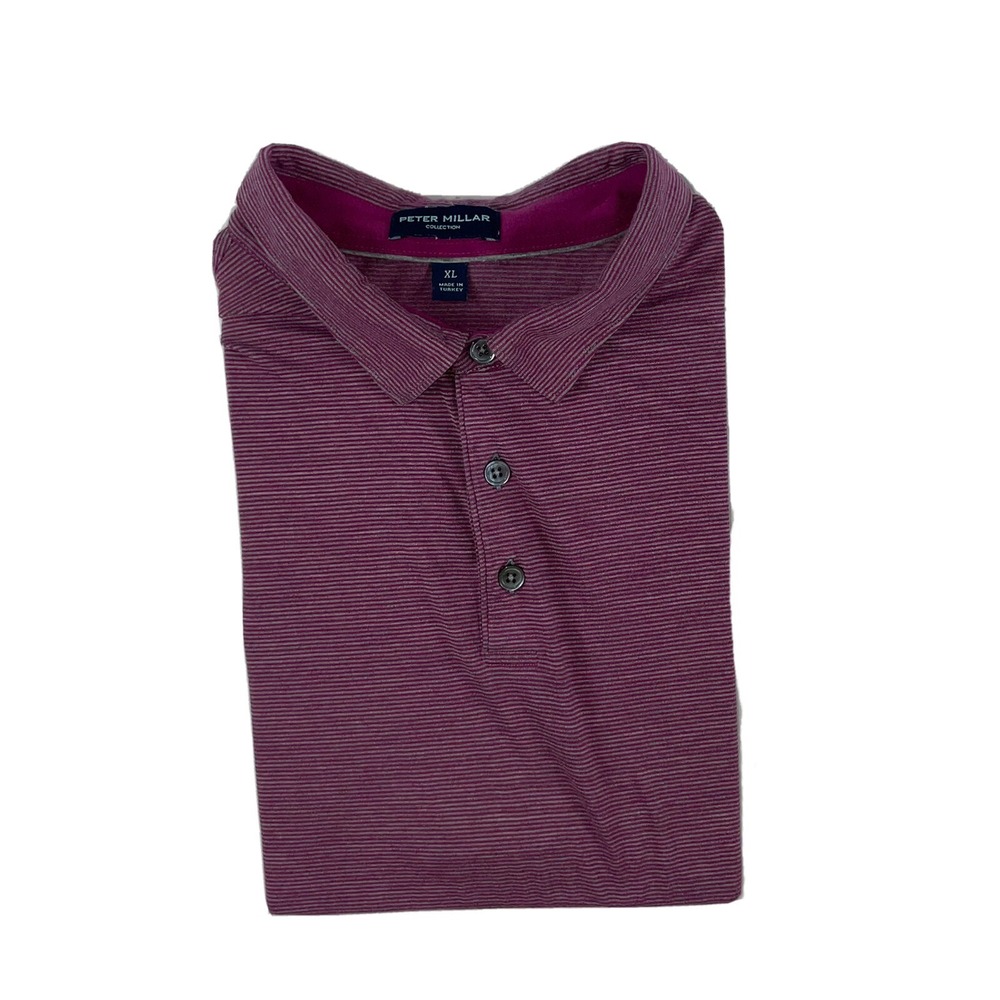 Peter Millar Collection Red Purple Striped Mens Polo Shirt Size XL